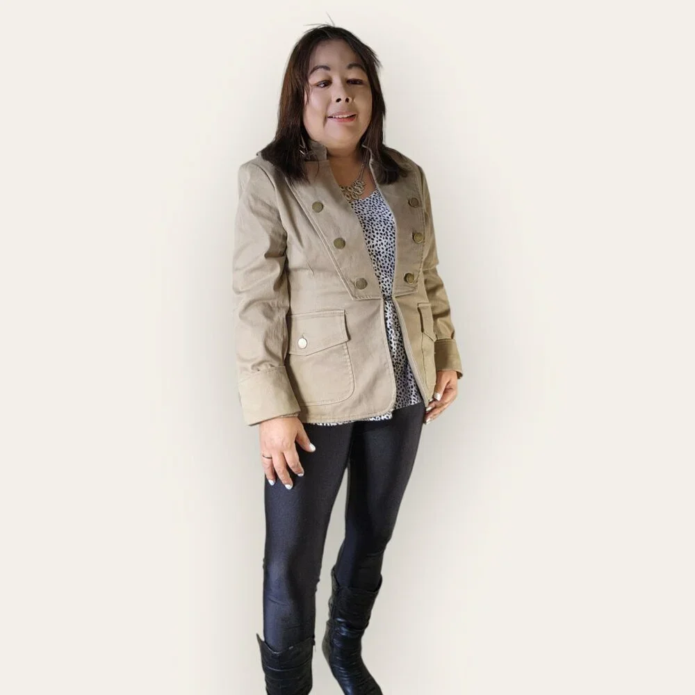 FASHIONISTA WOMENS SIZE 12 LIGHT BROWN CREAM BLAZER JACKET - Picture 2 of 9